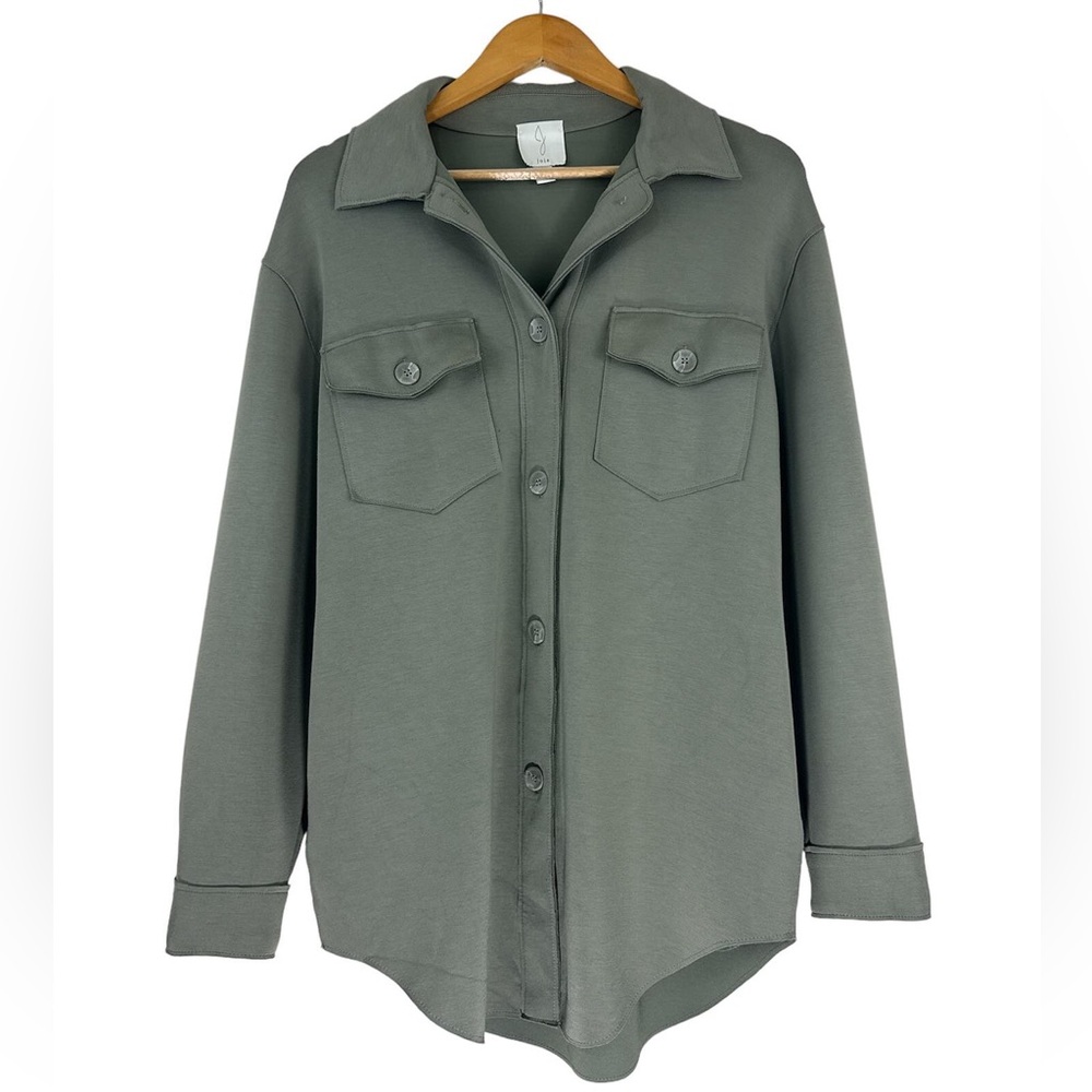 Joie Oversized Button Up Long Shirt Jacket Sage Green Size M